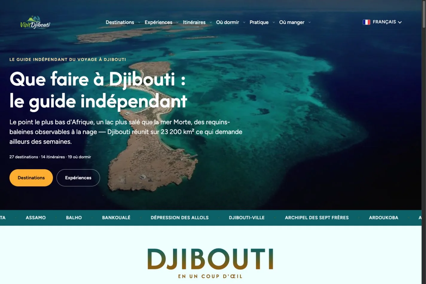 Capture de l’interface publique de Visit Djibouti, consultée le 19 septembre 2026.